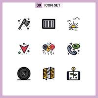9 User Interface Filledline Flat Color Pack of modern Signs and Symbols of heart bloone sun full arrow Editable Vector Design Elements