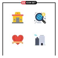 Flat Icon Pack of 4 Universal Symbols of building love urban wide building Editable Vector Design Elements