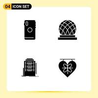 Pack of 4 creative Solid Glyphs of phone building back side canada dormitory Editable Vector Design Elements