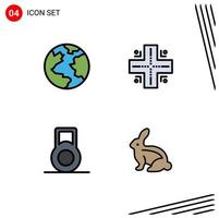 Filledline Flat Color Pack of 4 Universal Symbols of earth easter bunny map dumbbell 100 Editable Vector Design Elements