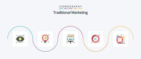 paquete de iconos de 5 planos de marketing tradicional que incluye plomo. conversión. relación. análisis. cartelera vector