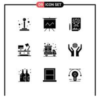 9 iconos creativos signos y símbolos modernos de cuidado cyber lunes cohete presente mesa de oficina elementos de diseño vectorial editables vector