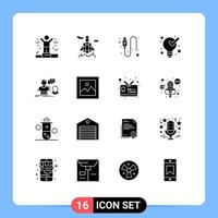 Mobile Interface Solid Glyph Set of 16 Pictograms of contact chat usb consultation product Editable Vector Design Elements