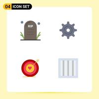 Editable Vector Line Pack of 4 Simple Flat Icons of cemetery love grave gear wedding Editable Vector Design Elements