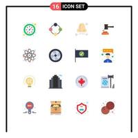 16 símbolos universales de signos de color plano de contaminación de subasta de aire de corte de martillo paquete editable de elementos creativos de diseño de vectores
