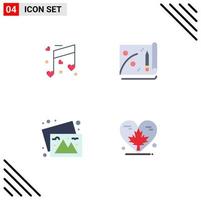 conjunto de pictogramas de 4 iconos planos simples de música, viajes, bodas, marketing, corazón, elementos de diseño vectorial editables vector