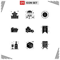 Modern Set of 9 Solid Glyphs and symbols such as logistics rar energy zip folder Editable Vector Design Elements