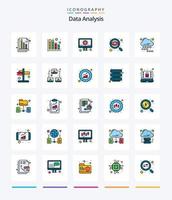 paquete de iconos rellenos de 25 líneas de análisis de datos creativos, como la codificación en la nube. informe. desarrollar. supervisión. negocio vector