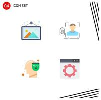 Mobile Interface Flat Icon Set of 4 Pictograms of gallery human frame recognition happy Editable Vector Design Elements