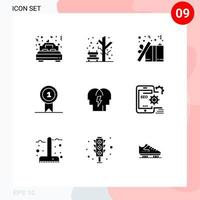 9 Universal Solid Glyph Signs Symbols of win award tree prize present Editable Vector Design Elements