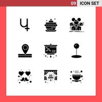 Modern Set of 9 Solid Glyphs and symbols such as atom place team location group Editable Vector Design Elements