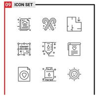 Pack of 9 Modern Outlines Signs and Symbols for Web Print Media such as hospital design sweets duplicate content Editable Vector Design Elements