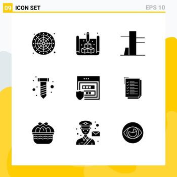 9 concepto de glifo sólido para sitios web móviles y aplicaciones para hacer una lista de herramientas de almacenamiento y utensilios web gdpr elementos de diseño vectorial editables vector