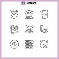 Mobile Interface Outline Set of 9 Pictograms of life video camera scary video camcorder Editable Vector Design Elements