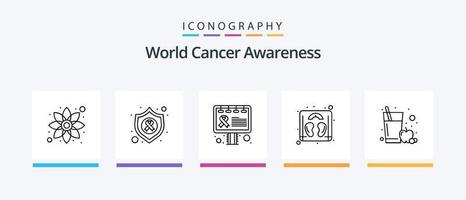 paquete de iconos de la línea 5 de concientización sobre el cáncer mundial que incluye comunicación. día del cáncer. planta. tribuna. podio. diseño de iconos creativos vector