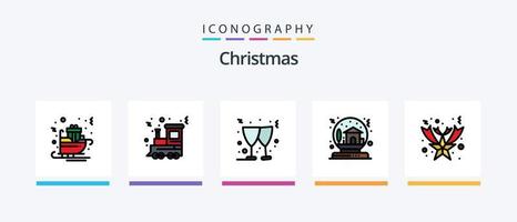 la línea navideña llenó el paquete de 5 íconos que incluye lámparas. pelotas. Navidad. accesorios. beso. diseño de iconos creativos vector
