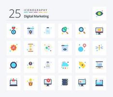 Digital Marketing 25 Flat Color icon pack including research. search. clipboard. management. glass vector