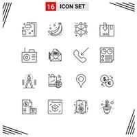 Outline Pack of 16 Universal Symbols of radio service data packing delivery Editable Vector Design Elements