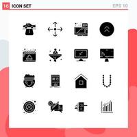 Group of 16 Modern Solid Glyphs Set for date up computer direction arrows Editable Vector Design Elements