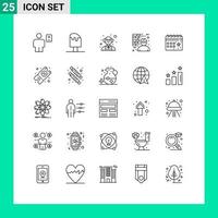 Stock Vector Icon Pack of 25 Line Signs and Symbols for worker labour food construction science Editable Vector Design Elements