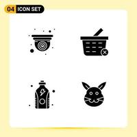 Pack of 4 Modern Solid Glyphs Signs and Symbols for Web Print Media such as cam health web shopping bunny Editable Vector Design Elements