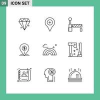 9 Universal Outline Signs Symbols of business location plus map dollar Editable Vector Design Elements
