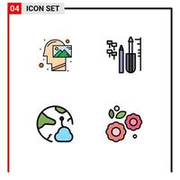 4 Creative Icons Modern Signs and Symbols of human cloud thinking custom network Editable Vector Design Elements