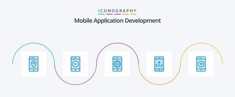 Mobile Application Development Blue 5 Icon Pack Including upload. mobile application. left. mobile. setting vector