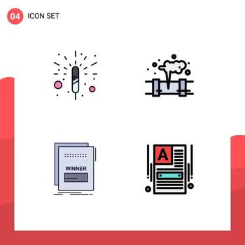 Editable Vector Line Pack of 4 Simple Filledline Flat Colors of firecracker maleficient gas waste script Editable Vector Design Elements