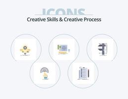 habilidades creativas y proceso creativo paquete de iconos planos 5 diseño de iconos. gráfico. lista. escala. bulbo vector