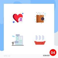 Pack of 4 Modern Flat Icons Signs and Symbols for Web Print Media such as breast building heart awareness shop estate Editable Vector Design Elements