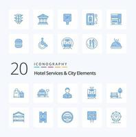 20 servicios de hotel y elementos de la ciudad paquete de iconos de color azul como servicio de banco servicio público de botones vector