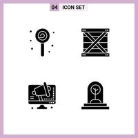 Set of 4 Commercial Solid Glyphs pack for confect business sweet design speaker Editable Vector Design Elements