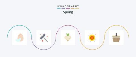 paquete de iconos de primavera plana 5 que incluye modelado. cesta. nabo. tiempo de día. soleado vector