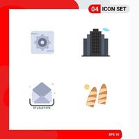 4 Universal Flat Icon Signs Symbols of gear inbox building mail surf Editable Vector Design Elements