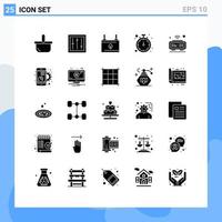 Mobile Interface Solid Glyph Set of 25 Pictograms of fix watch products stop electricity Editable Vector Design Elements