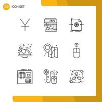 Set of 9 Modern UI Icons Symbols Signs for apple location object beach turkey Editable Vector Design Elements