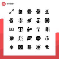 Set of 25 Commercial Solid Glyphs pack for business professions real man online Editable Vector Design Elements