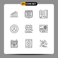 Universal Icon Symbols Group of 9 Modern Outlines of world people drafting global scale Editable Vector Design Elements