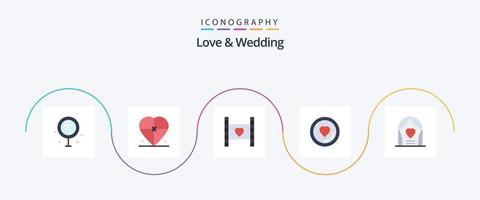 Love And Wedding Flat 5 Icon Pack Including lover. heart. love. wedding. honeymoon vector