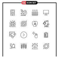 User Interface Pack of 16 Basic Outlines of health atom garden hardware monitor Editable Vector Design Elements