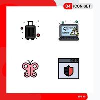 Set of 4 Modern UI Icons Symbols Signs for baggage error suitcase design fly Editable Vector Design Elements