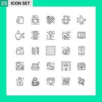 Mobile Interface Line Set of 25 Pictograms of flight smart tablet connect signal Editable Vector Design Elements