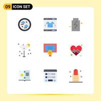 9 User Interface Flat Color Pack of modern Signs and Symbols of award lime battery glass environment Editable Vector Design Elements