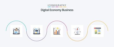 Digital Economy Business Flat 5 Icon Pack Including plant. web. digital. tower. communication tower vector