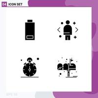 4 User Interface Solid Glyph Pack of modern Signs and Symbols of battery stop business direction timer Editable Vector Design Elements