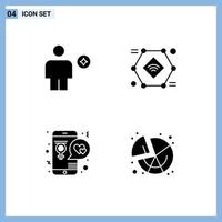 Group of 4 Solid Glyphs Signs and Symbols for avatar wifi favorite iot day Editable Vector Design Elements