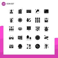 Mobile Interface Solid Glyph Set of 25 Pictograms of map up invitation share underground Editable Vector Design Elements