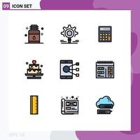 Set of 9 Modern UI Icons Symbols Signs for lover cake setting math calculate Editable Vector Design Elements