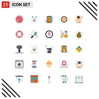 Group of 25 Flat Colors Signs and Symbols for cookie break social clock time Editable Vector Design Elements